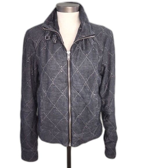 Free People Charcoal Grey Quilted Studded Zipper Jacket Size M - Picture 3 of 11